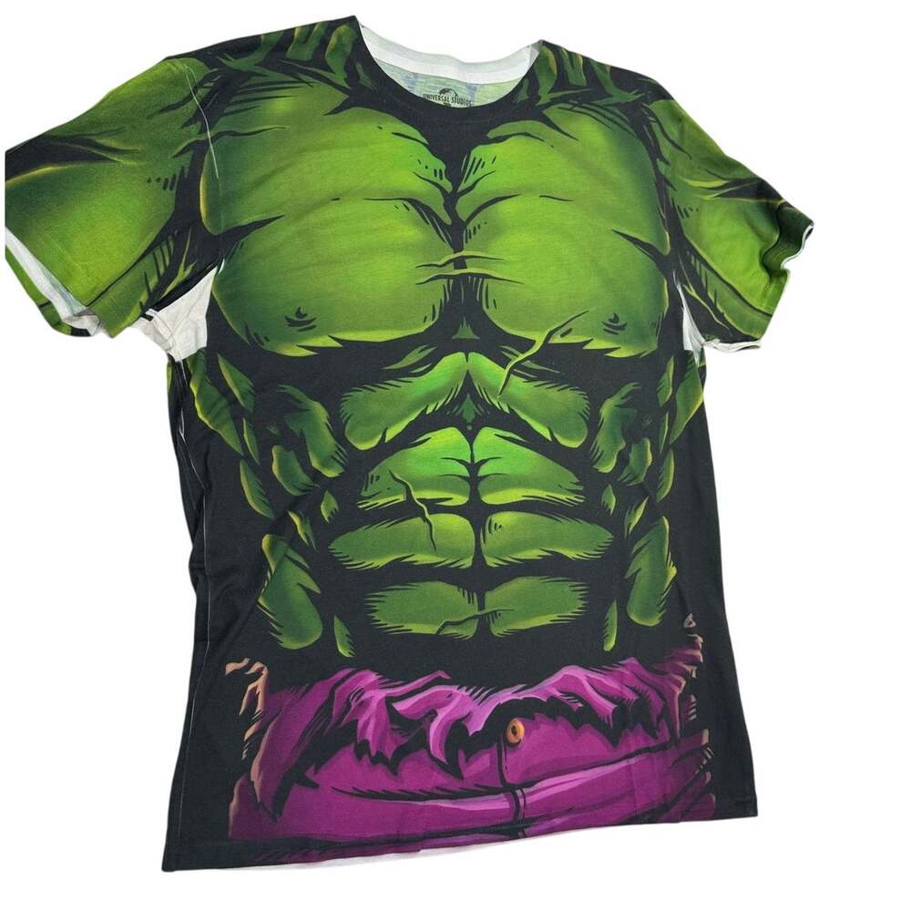 Vintage Marvel The Incredible Hulk Universal Studios Green AOP T-Shirt Large